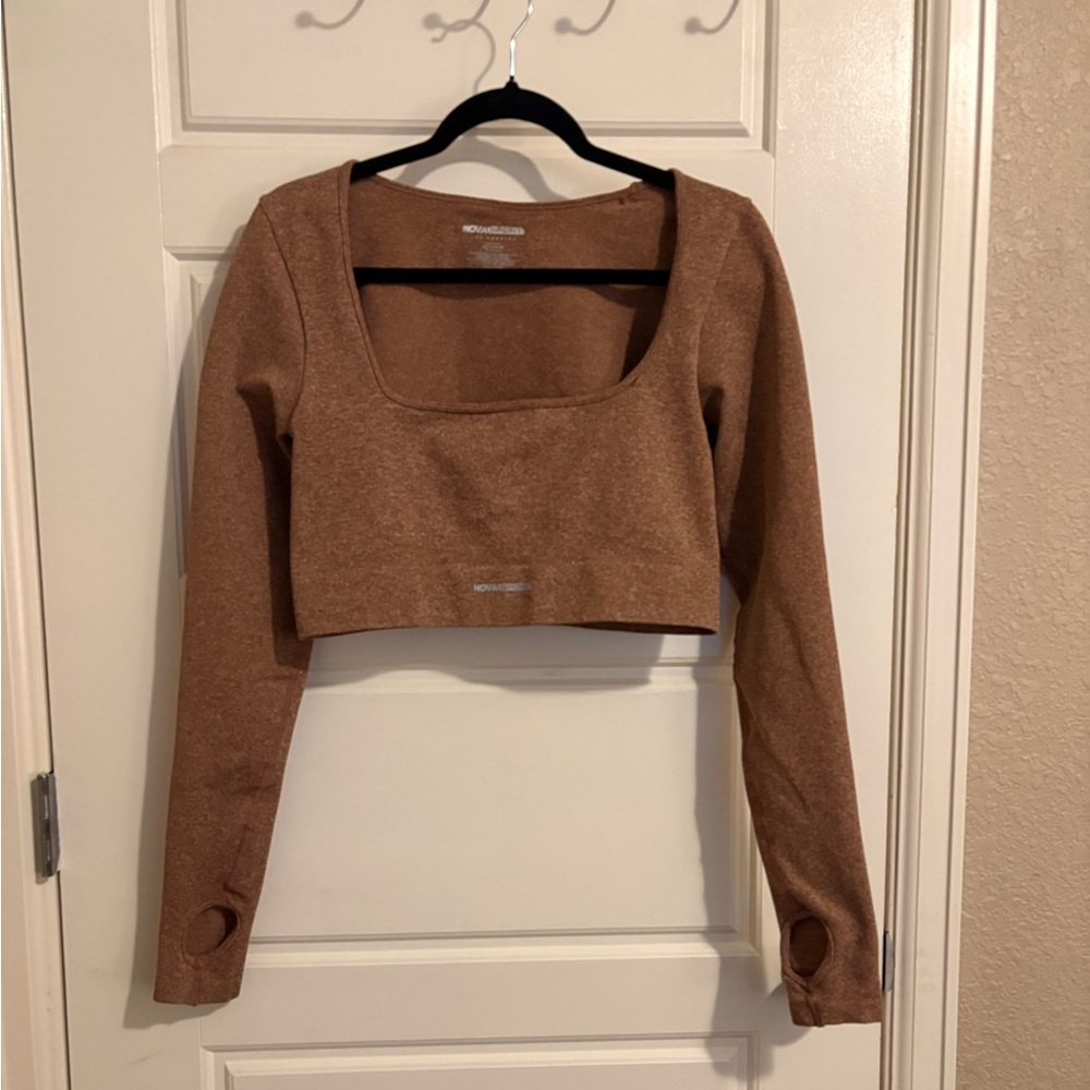 Women's Brown NovaSport Active Wear Long Sleeve Crop Top
